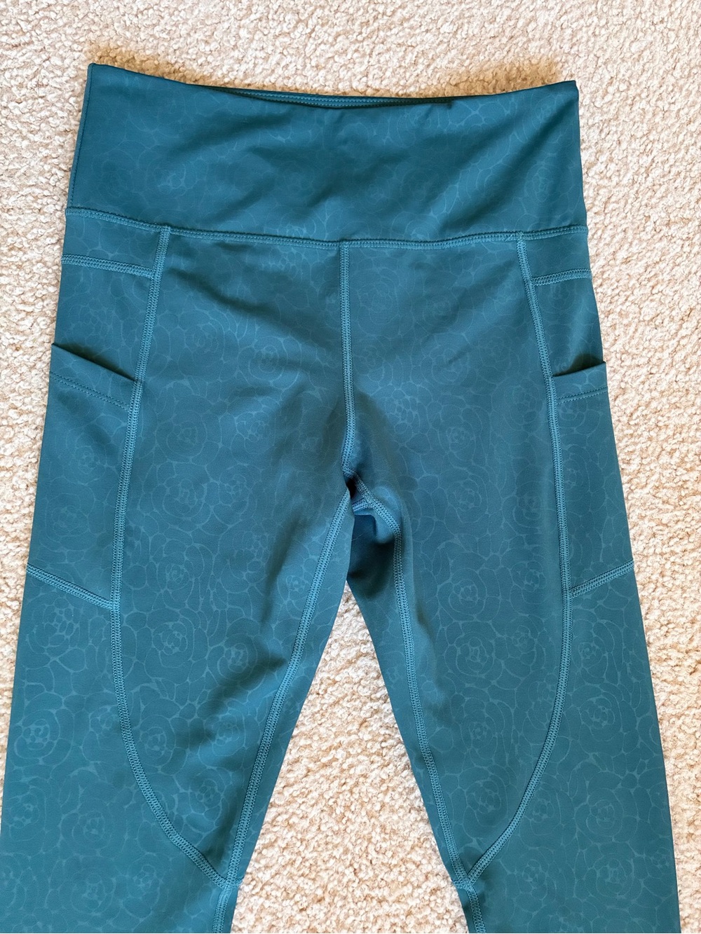 ZYIA Dark Teal Floral Pocket Light n Tight Hi Rise 7/8 24” Sz 6-8 Activewear